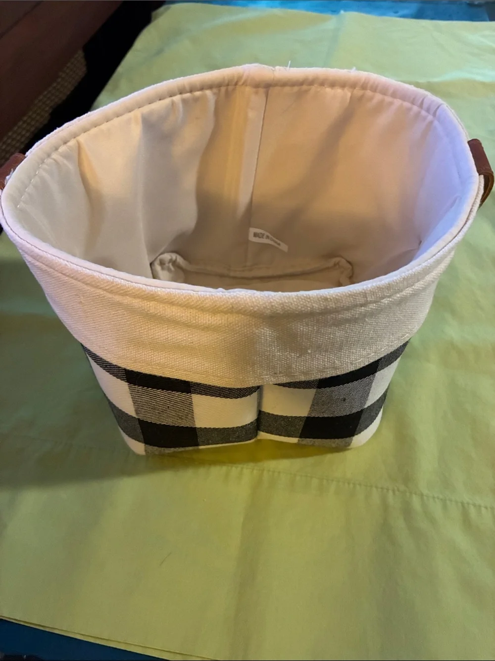 Canvas Checkered Storage Bin in Black and Cream